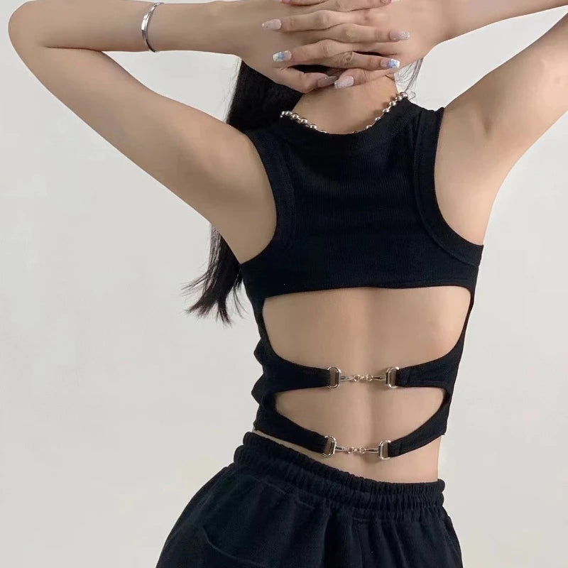 Women’s Casual Backless Sports Tank Top with Built-In Bra Pad