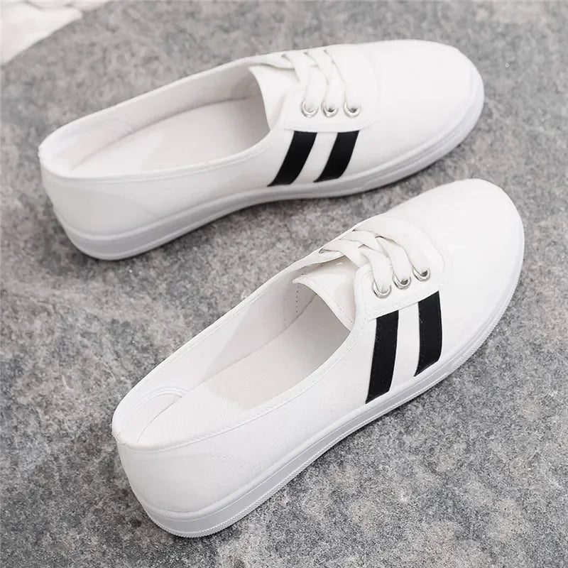 Lady's Classic Round Toe Canvas Lace-Up Sneakers - Comfortable & Stylish Women's Casual Shoes