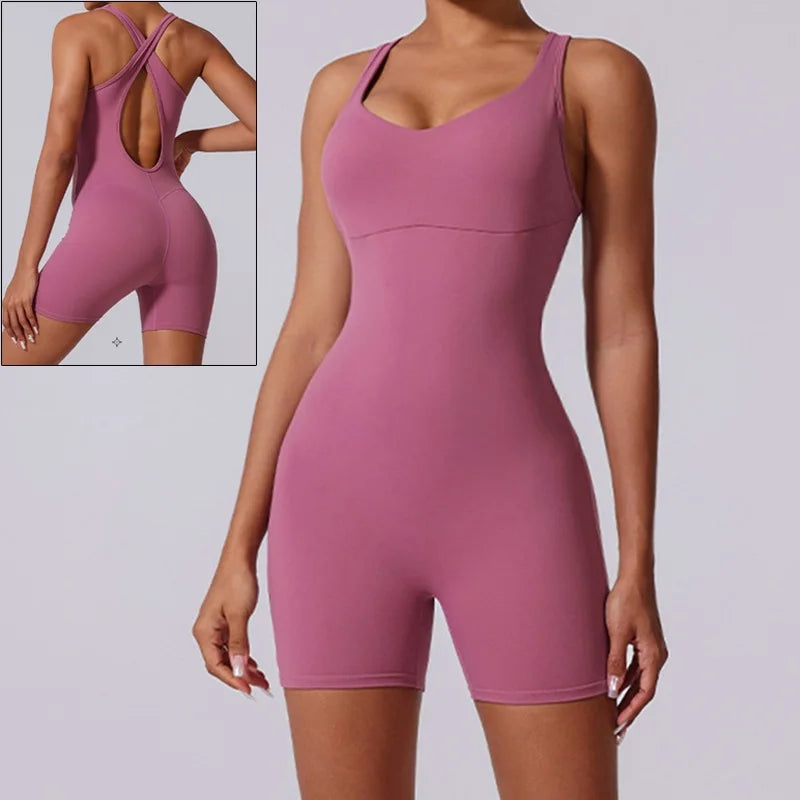 Women's Backless One-Piece Bodysuit - Fitness Seamless Jumpsuit for Activewear & Workout