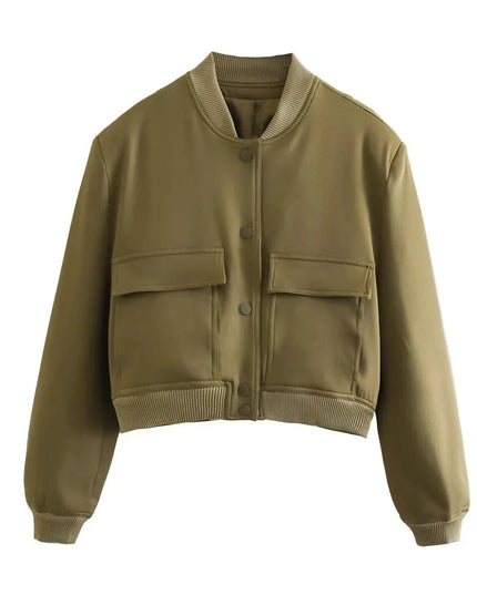 Women's V-Neck Single-Breasted Jacket with Pockets