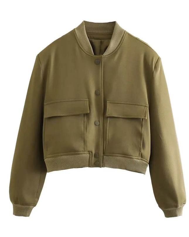 Women's V-Neck Single-Breasted Jacket with Pockets