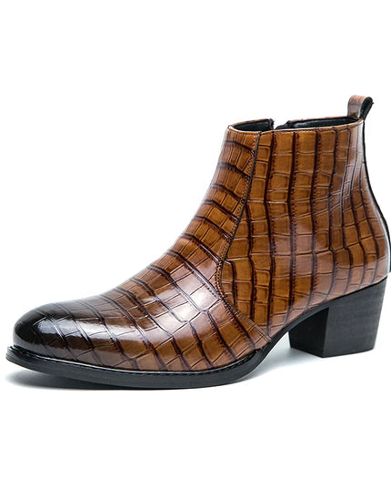 Men's Luxury Leather Ankle Boots with High Heels