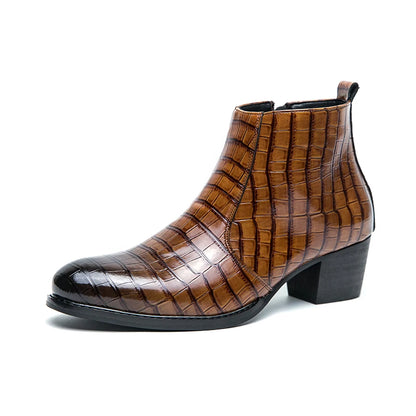 Men's Luxury Leather Ankle Boots with High Heels