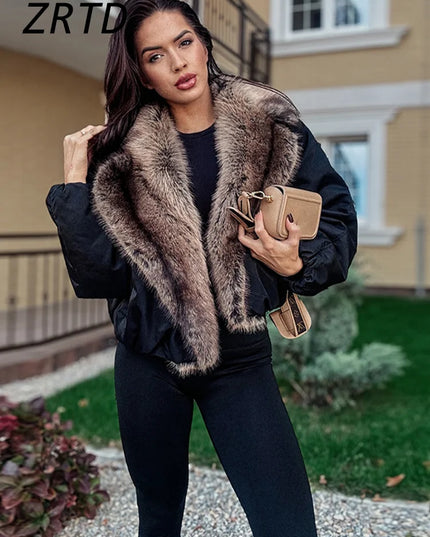 ZRTD Women's Faux Fur Patchwork Cropped Loose Lapel Jacket/Vest