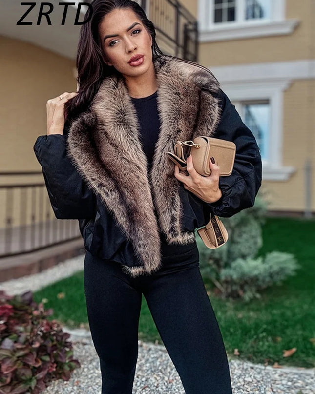 ZRTD Women's Faux Fur Patchwork Cropped Loose Lapel Jacket/Vest
