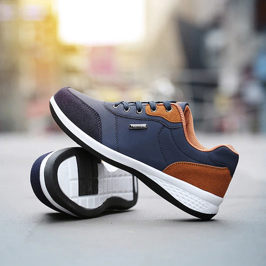 Men's Faux Leather Sneakers – Non-Slip Casual Shoes