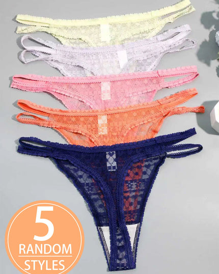 5-Pack Women's Lace Double-Layer Thin Strap Full Lace Thong Underwear