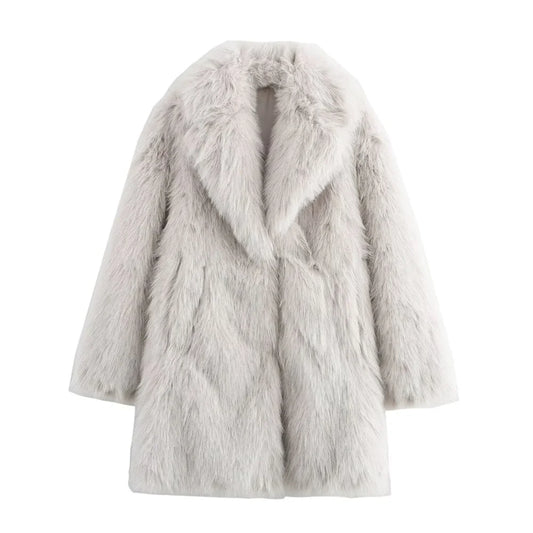 Women's Long Sleeve Lapel Mid-Length Coat - Stylish & Warm Outerwear for Women