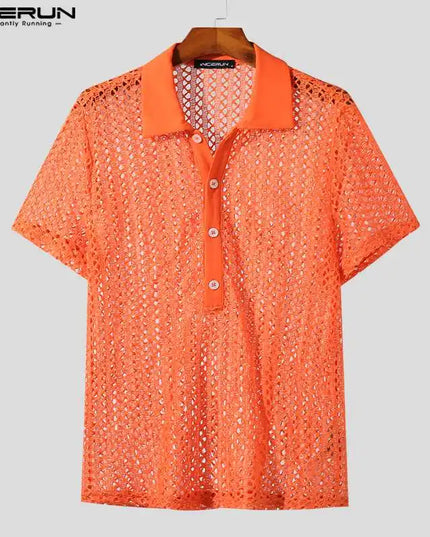 Increun Men's Mesh Transparent Short Sleeve Shirt