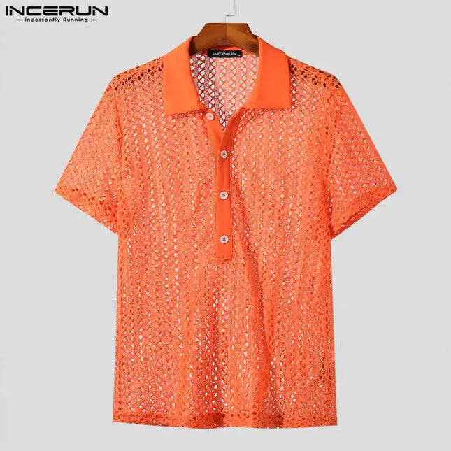 Increun Men's Mesh Transparent Short Sleeve Shirt