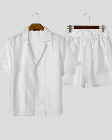 INCERUN Men’s Two-Piece Sheer Short-Sleeve Shirt and Shorts Set