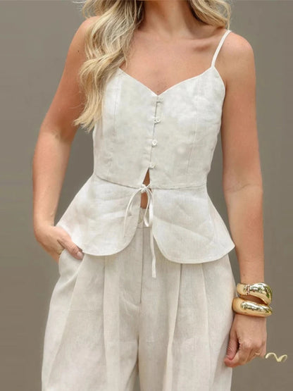 Women's Two-Piece Vest and Wide-Leg Pants Set - Stylish & Comfortable Outfit for Women