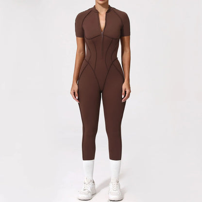 Women's Fitness Jumpsuit with Zipper - Activewear Bodysuit for Workout & Gym