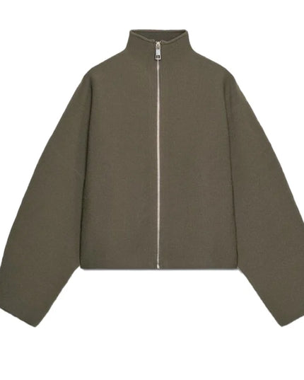 Chin Sweety Women's Knitted Cropped Jacket with Stand Collar - Loose Fit