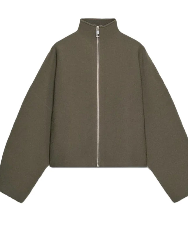 Chin Sweety Women's Knitted Cropped Jacket with Stand Collar - Loose Fit