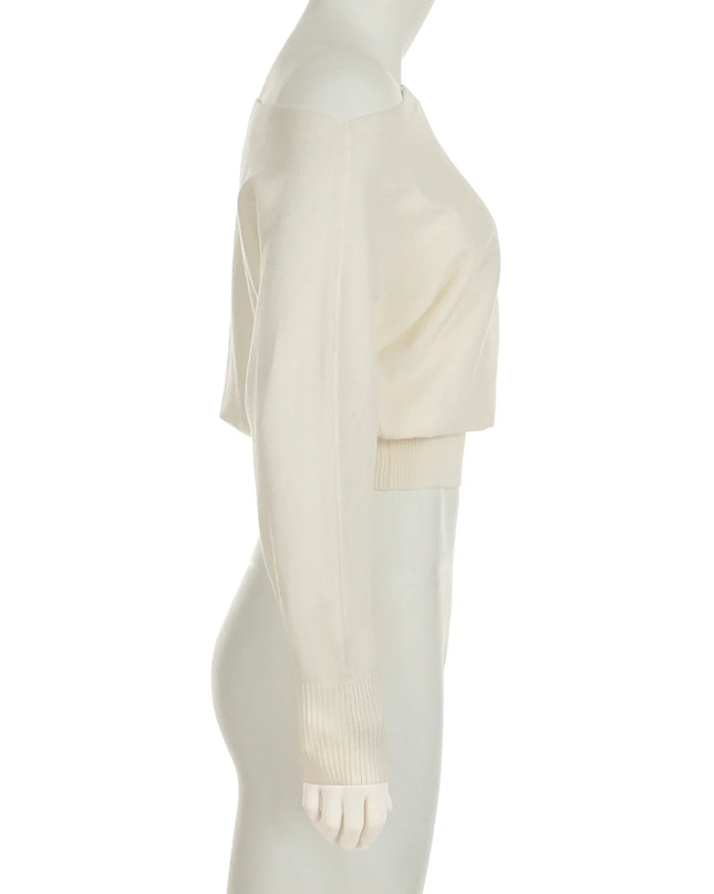 Women's Off-Shoulder Sweater with Loose Slash Neck, Long Sleeves, and Knit Fabric