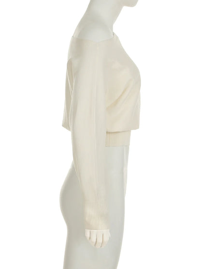 Women's Off-Shoulder Sweater with Loose Slash Neck, Long Sleeves, and Knit Fabric