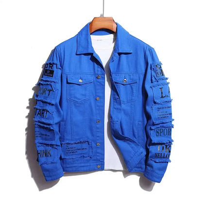 Men's Denim Style Letter Print Jacket – Stylish Casual Denim Jacket for Men