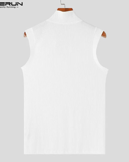 Men's Slim Fit Sleeveless Zip-Up High Collar Tank Top
