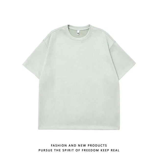 Men's Oversized Faux Suede Short Sleeve T-Shirt with Round Neck