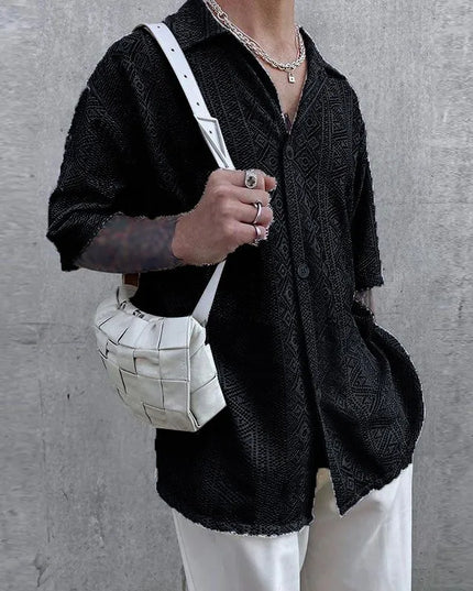 Men's Breathable Mesh See-Through Button-Down Shirt - Stylish & Lightweight Summer Top