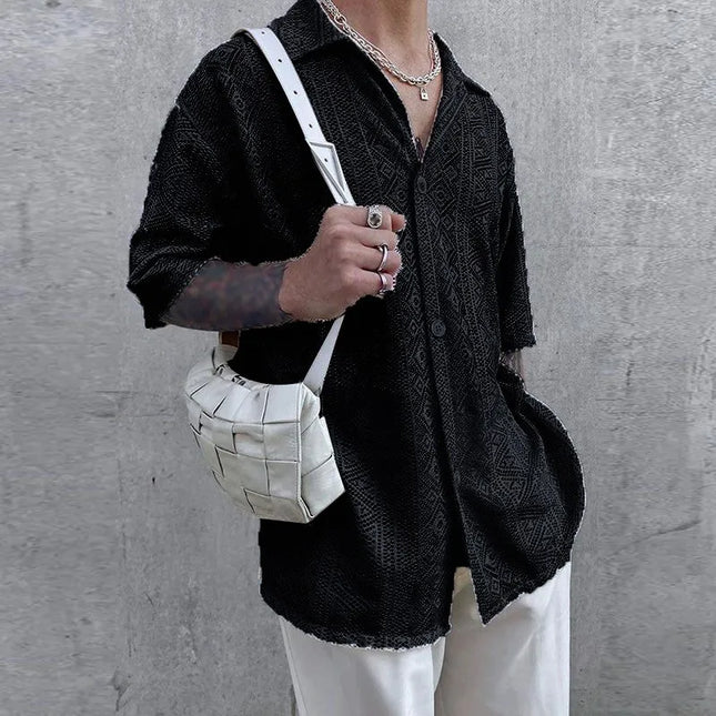 Men's Breathable Mesh See-Through Button-Down Shirt - Stylish & Lightweight Summer Top