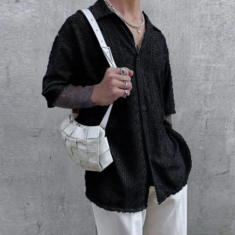 Men's Breathable Mesh See-Through Button-Down Shirt - Stylish & Lightweight Summer Top