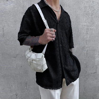 Men's Breathable Mesh See-Through Button-Down Shirt - Stylish & Lightweight Summer Top