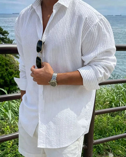 Men's Long Sleeve Striped Shirt with Loose Fit  Casual