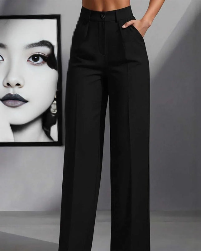 High-Waisted Straight Leg Pants for Women with Button Fly