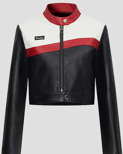 Women's Faux PU Leather Motorcycle Jacket with Zipper
