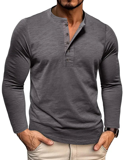 Men's Casual Long Sleeve Henley Slim Shirt
