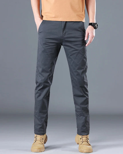 Men's Classic Slim Straight Trousers - Pure Cotton Stretch Pants