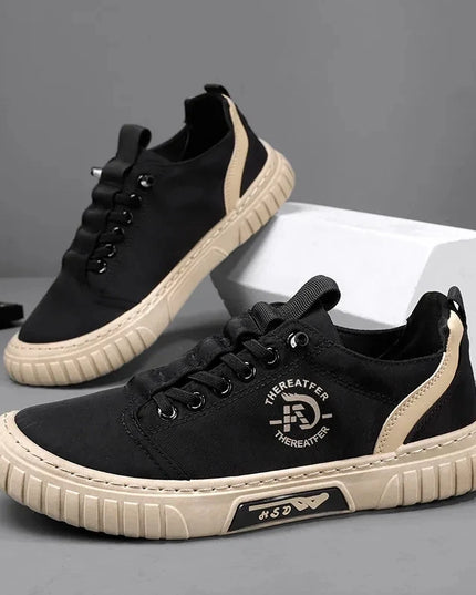Men's Casual Canvas Lace-Up Sneakers – Comfortable Flat Sneakers for Everyday Wear