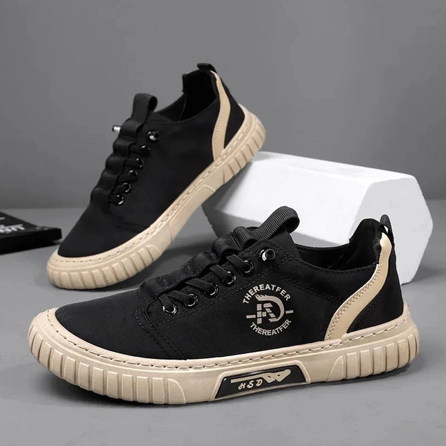 Men's Casual Canvas Lace-Up Sneakers – Comfortable Flat Sneakers for Everyday Wear