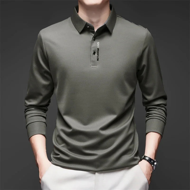 Men's Breathable Casual Long Sleeve Polo Shirt