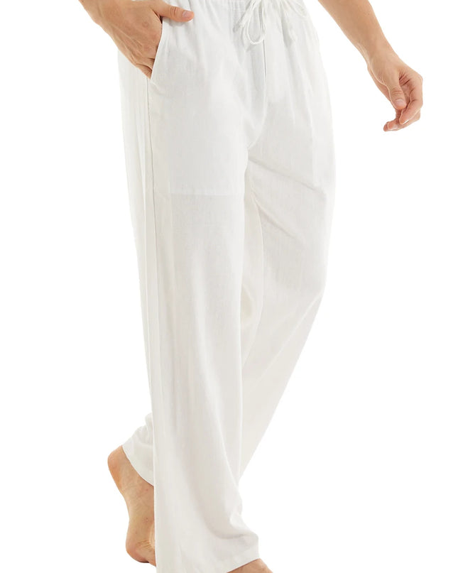 Men's Casual Linen Cotton  Pants Breathable Loos Elastic Waist