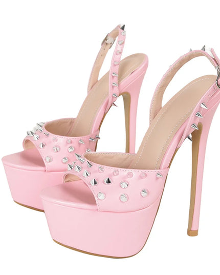 Women's Metal Rivet Back Buckle Strap Platform High Heel Sandals