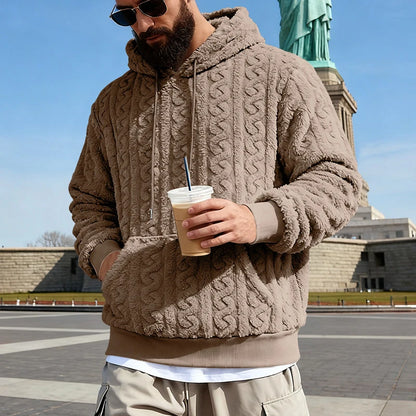 Men's Vintage Jacquard Textured Fleece Hoodie with Hood