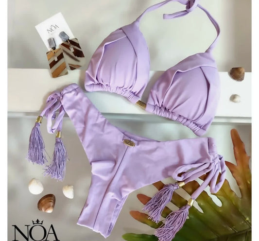 Womens Triangle  Bikini Halter -  Push Up  Metal Chain Bikini Set 