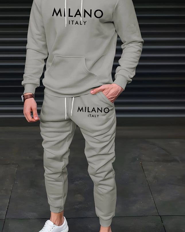 Men's Milano Italy Letter Print Loose Fit Thick Hoodie and Joggers Set