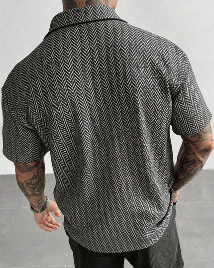 Men's Casual Short Sleeve Shirt with Loose Fit and Turn-Down Collar