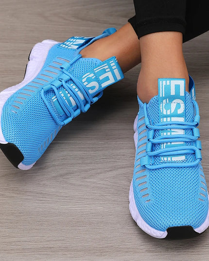 Regenerate Delete Women's Breathable Knitted Mesh Sneakers - Lightweight Lace up Shoes