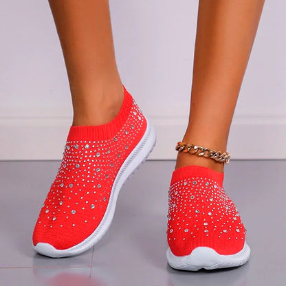 Women's Rhinestone Glitter Mesh Slip On Sneakers