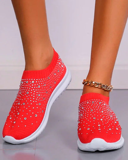 Women's Rhinestone Glitter Mesh Slip On Sneakers