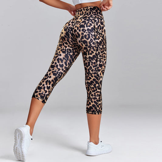 Women's Leopard Print High Waisted Yoga Leggings with Side Pockets
