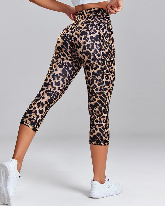 Women's Leopard Print High Waisted Yoga Leggings with Side Pockets