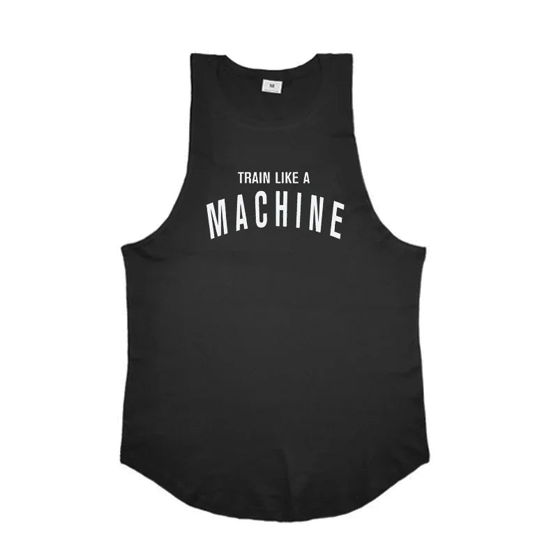 Men's Cotton Tank Top with "Train Like a Machine" Printed Design