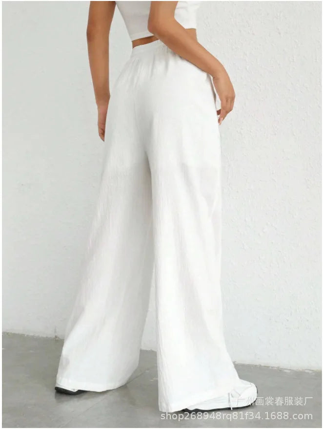 Women's High-Waisted Pocket Pants -  Wide-Leg Fit