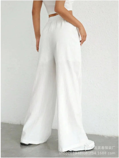 Women's High-Waisted Pocket Pants -  Wide-Leg Fit